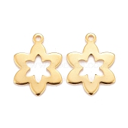 201 Stainless Steel Pendants, Flower, Real 24k Gold Plated, 17x13x0.8mm, Hole: 1.4mm(STAS-K217-16G)