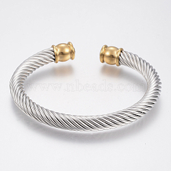304 Stainless Steel Cuff Bangles Torque Bangles, with Rhinestone, Golden & Stainless Steel Color, 51x59mm(2 inchx2-3/8 inch)(BJEW-H570-22GP)