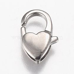 Tarnish Resistant Polished 316 Surgical Stainless Steel Lobster Claw Clasps, Heart, Stainless Steel Color, 12x7.5x3mm, Hole: 1.2mm(STAS-Z013-08P)