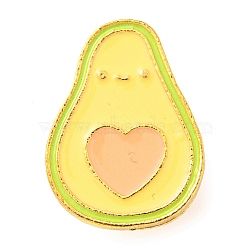 Food Theme Enamel Pin, Golden Alloy Brooch for Backpack Clothes, Avocado with Heart, 23x17x1.5mm(JEWB-H011-03G-09)