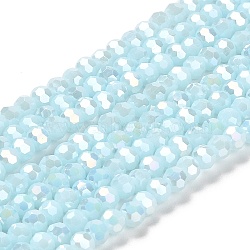 Opaque Glass Beads Stands, AB Color, Faceted(32 Facets), Round, Light Cyan, 4.5x4mm, Hole: 1mm, about 94~95pcs/strand, 13.90~14.02 inch(35.3~35.6cm)(EGLA-A035-P4mm-B10)