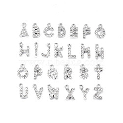 304 Stainless Steel Charms, with Crystal Rhinestone, Letter, Letter A~Z, 10~10.5x2~8x2mm, Hole: 1.2mm(STAS-N095-137-01)