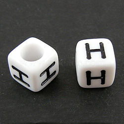 Letter Acrylic European Beads, Horizontal Hole, Cube, Letter.H, 10x10x10mm, Hole: 3.5~4mm, about 59pcs/50g(X-OPDL-R050-10mm-H)