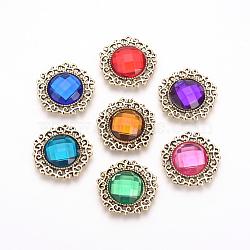 Alloy Rhinestone Flat Back Cabochons, with Acrylic Rhinestone, Pentagon, Antique Golden, Mixed Color, 24x24x4mm(RB-S062-M)