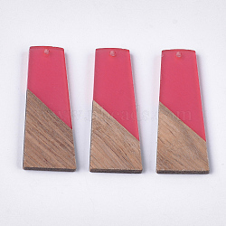 Resin & Walnut Wood Pendants, Trapezoid, Hot Pink, 49~49.5x19~19.5x3.5mm, Hole: 2mm(X-RESI-S358-83C)