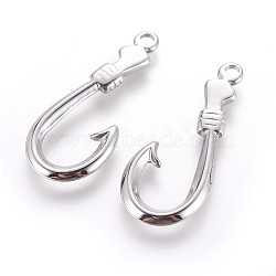 304 Stainless Steel Hook and S-Hook Clasps, Fish Hook Charms, Stainless Steel Color, 37x15.5x2.5mm, Hole: 2.5mm(STAS-P237-03P)