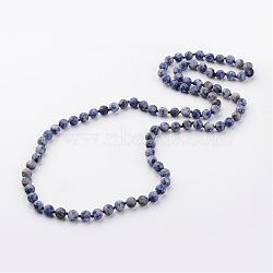 Natural Blue Spot Jasper Necklaces, Beaded Necklaces, Round, Frosted, 33 inch(NJEW-D264-14)