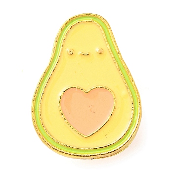 Food Theme Enamel Pin, Golden Alloy Brooch for Backpack Clothes, Avocado with Heart, 23x17x1.5mm