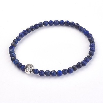 Natural Lapis Lazuli(Dyed) Stretch Bracelets, with Alloy Buddha Beads, 2-1/8 inch(5.4cm)