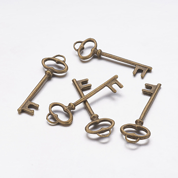 Tibetan Style Alloy Pendants, Skeleton Key, Cadmium Free & Nickel Free & Lead Free, Antique Bronze, 40x14x3.5mm, Hole: 4mm