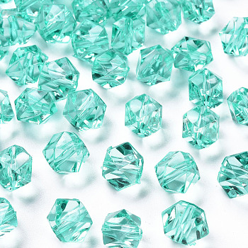 Transparent Acrylic Beads, Faceted, Polygon, Turquoise, 8x10x9mm, Hole: 1.6mm, about 1300pcs/500g