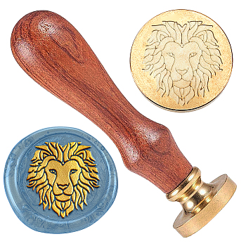 Wax Seal Stamp Set, Sealing Wax Stamp Solid Brass Head,  Wood Handle Retro Brass Stamp Kit Removable, for Envelopes Invitations, Gift Card, Lion, 83x22mm