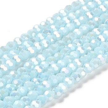 Opaque Glass Beads Stands, AB Color, Faceted(32 Facets), Round, Light Cyan, 4.5x4mm, Hole: 1mm, about 94~95pcs/strand, 13.90~14.02 inch(35.3~35.6cm)