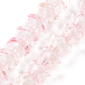 Transparent Glass Beads Strands, with Glitter Powder, Flower, Misty Rose, 11~12x7.5~8mm, Hole: 1.4mm, about 50pcs/strand, 11.42''(29cm)