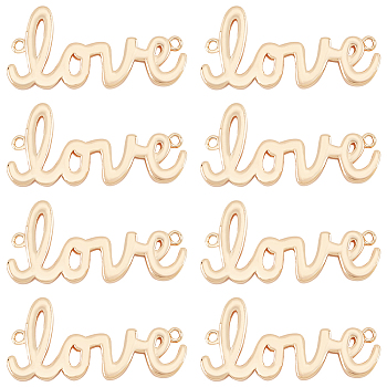 12Pcs Brass Connector Charms, Nickel Free, Word Love Links, Real 18K Gold Plated, 25x11.5x2mm, Hole: 0.5mm