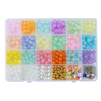 DIY Jewelry Making Finding Kit, Including Acrylic & ABS Plastic Beads, Tibetan Style Alloy Enamel Pendants, Smiling Face & Bees & Flower & Clover & Wing & Star, Mixed Color, 6 Colors, 28Pcs/colors, 168Pcs/box