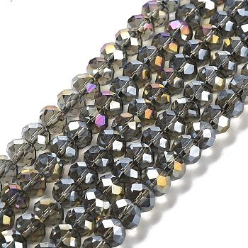 Electroplate Glass Beads Strands, AB Color Plated, Faceted, Rondelle, Gray, 6x5mm, Hole: 1mm, about 85~88pcs/strand, 16.1~16.5 inch(41~42cm)