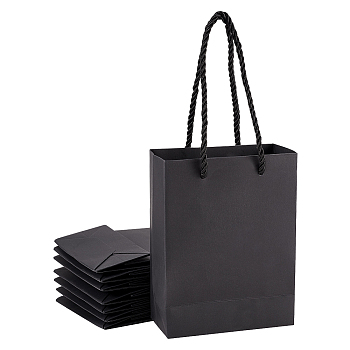 Kraft Paper Bags Gift Shopping Bags, with Nylon Cord Handle, Rectangle, Black, 12x5.8x16cm