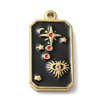 304 Stainless Steel Pendants, with Enamel, Rectangle with Tarot Pattern, Golden, Star, 25.5x13x3mm, Hole: 2mm