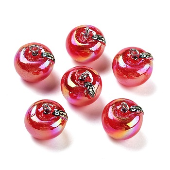 AB Color Resin Pendants, Fruit Charms with Platinum Plated Iron Loops, Apple, 17~18x17~17.5mm, Hole: 2mm