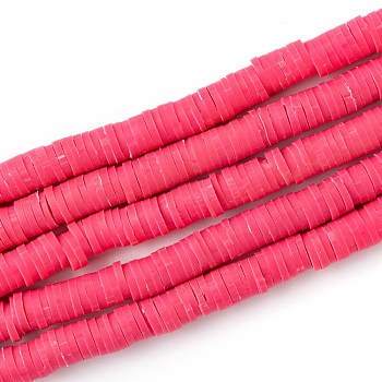 Handmade Polymer Clay Beads Strands, for DIY Jewelry Crafts Supplies, Heishi Beads, Disc/Flat Round, Pale Violet Red, 6x0.5~1mm, Hole: 1.8mm, about 290~320pcs/strand, 15.75 inch~16.14 inch(40~41cm)
