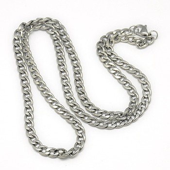 Trendy Men's 201 Stainless Steel Chain Curb Necklaces, with Lobster Claw Clasps, Stainless Steel Color, 23.62 inch(60cm), 5mm