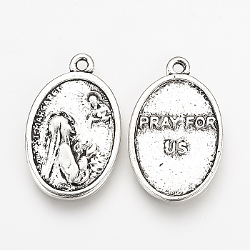 Tibetan Style Alloy Pendants, Oval with Saint Margaret, Cadmium Free & Lead Free, Antique Silver, 25x15.5x2mm, Hole: 1.5mm