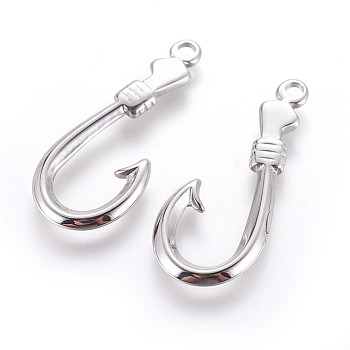 304 Stainless Steel Hook and S-Hook Clasps, Fish Hook Charms, Stainless Steel Color, 37x15.5x2.5mm, Hole: 2.5mm
