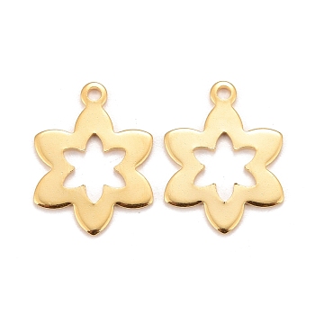201 Stainless Steel Pendants, Flower, Real 24k Gold Plated, 17x13x0.8mm, Hole: 1.4mm