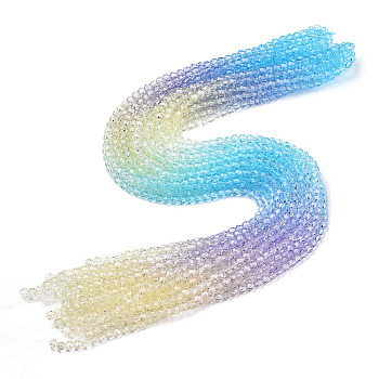 Transparent Glass Beads Strands, Segmented Multi-color Beads, Faceted(32 Facets), Round, Light Goldenrod Yellow, 4~4.5mm, Hole: 1mm, about 90~95pcs/strand, 13.98''(35.5cm)