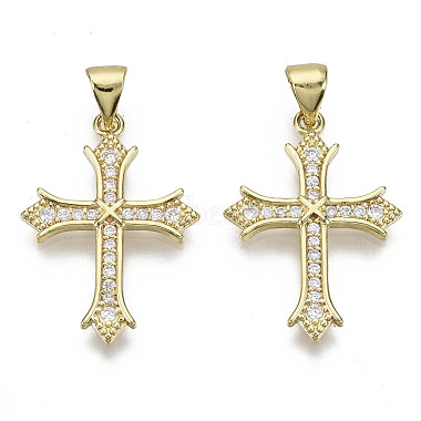 Real 14K Gold Plated Clear Cross Brass+Cubic Zirconia Pendants