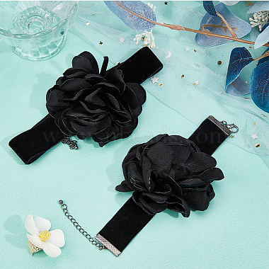Gothic Cloth Flower Cord Bracelet & Choker Necklace(NJEW-CP0001-04A)-4