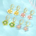 Brass Micro Pave Cubic Zirconia Hoop Dangle Earrings, with Enamel, Flower, Lead Free & Cadmium Free, Rack Plating, Long-Lasting Plated, Real 18K Gold Plated, Mixed Color, 30x15mm(KK-CBA8324-10G)