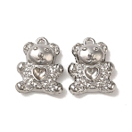 Tarnish Resistant 304 Stainless Steel Beads Rhinestone Setting, Bear, Stainless Steel Color, 15x11x5mm, Hole: 1mm, Fir for 2.5x3mm Heart Rhinestone(STAS-K285-31P)