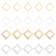 40Pcs 4 Style  Rack Plating Eco-friendly Brass Pendants, Lead Free & Cadmium Free, Long-Lasting Plated, Hollow Rhombus, Golden & Silver, 23~25x21~25x1~2mm, Hole: 1~1.5mm, 10pcs/style(KK-FH0004-06)