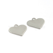 304 Stainless Steel Charms, Heart, Tag Charms, Stainless Steel Color, 15.5x16x1mm, Hole: 2mm(X-STAS-D431-27)