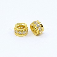 Brass Cubic Zirconia Beads, Rondelle, Golden, 6x4mm, Hole: 3mm(ZIRC-F001-107G)