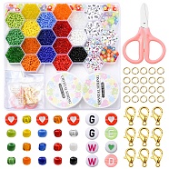DIY Bracelet Necklace Making Kit, Including Glass Seed & Acrylic Letter Beads, Alloy Clasps, 304 Stainless Steel Jump Rings, Elastic Thread, Scissors, Mixed Color, 4846Pcs/box(DIY-YW0006-46)