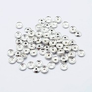 925 Sterling Silver Bead Caps, Apetalous, Carved with 925, Silver, 4x1mm, Hole: 0.8mm(STER-G022-06S-4mm)
