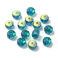 Electroplate Transparent Glass Beads, Faceted, AB Color, Rondelle, Dark Turquoise, 7.5x4.5mm, Hole: 1.2mm(EGLA-P061-06A-AB03)