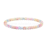 4mm Sparkling Crackle Glass Round Beads Stretch Bracelet, Dainty Bracelet for Teen Girl Women, Colorful, Inner Diameter: 2-1/8 inch(5.3cm), Beads: 4mm(BJEW-JB07189-01)