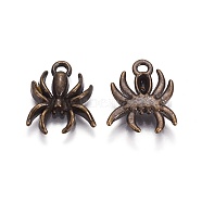 Alloy Pendants, Spider, Lead Free and Cadmium Free, Antique Bronze, about 18mm long, 14mm wide, 3mm thick, hole: 2mm(EA8748Y-AB)