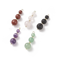 Natural Mixed Gemstone Pendants, with Golden Tone Brass Findings, Round Charm, Undyed, 35x6~10.5mm, Hole: 2mm(PALLOY-JF01856)