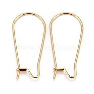 316 Surgical Stainless Steel Hoop Earring Findings, Kidney Ear Wires, Real 18k Gold Plated, 10 Gauge, 25x12x2.5mm, Pin: 0.7mm(STAS-A056-12G-B)