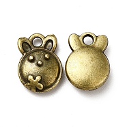 Tibetan Style Alloy Charms, Rabbit with Flower Charms for Easter, Antique Bronze, 13x9.5x4mm, Hole: 1.8mm, about 714pcs/1000g(PALLOY-M198-13AB)
