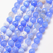 Natural Fire Crackle Agate Bead Strands, Round, Grade A, Faceted, Dyed & Heated, Cornflower Blue, 8mm, Hole: 1mm, about 47pcs/strand, 15 inch(X-G-K166-07F-8mm-13)