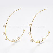 Brass Cubic Zirconia Stud Earrings, Half Hoop Earrings, Nickel Free, Real 18K Gold Plated, 48x48.5x4.5mm, Pin: 0.7mm(X-KK-S350-062G)