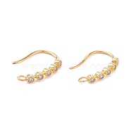 Rack Plating Brass Micro Pave Cubic Zirconia Earring Hooks, with Horizontal Loop, Long-Lasting Plated, Real 18K Gold Plated, 15x16x2mm, Hole: 1.4mm, 21 Gauge, Pin: 0.7mm(ZIRC-F126-07GA)