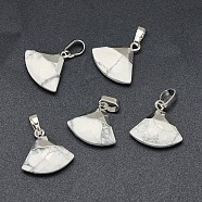 Natural Howlite Pendants, with Long-Lasting Plated Brass Findings, Faceted, Triangle, Silver Color Plated, 14~15x15~16x5mm, Hole: 3.5x5.5mm(G-F584-F02-S)