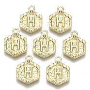 Alloy Pendants, Cadmium Free & Nickel Free & Lead Free, Hexagon with Letter, Real 18K Gold Plated, Letter.H, 17.5x13x2mm, Hole: 2mm(PALLOY-N157-003H-NR)
